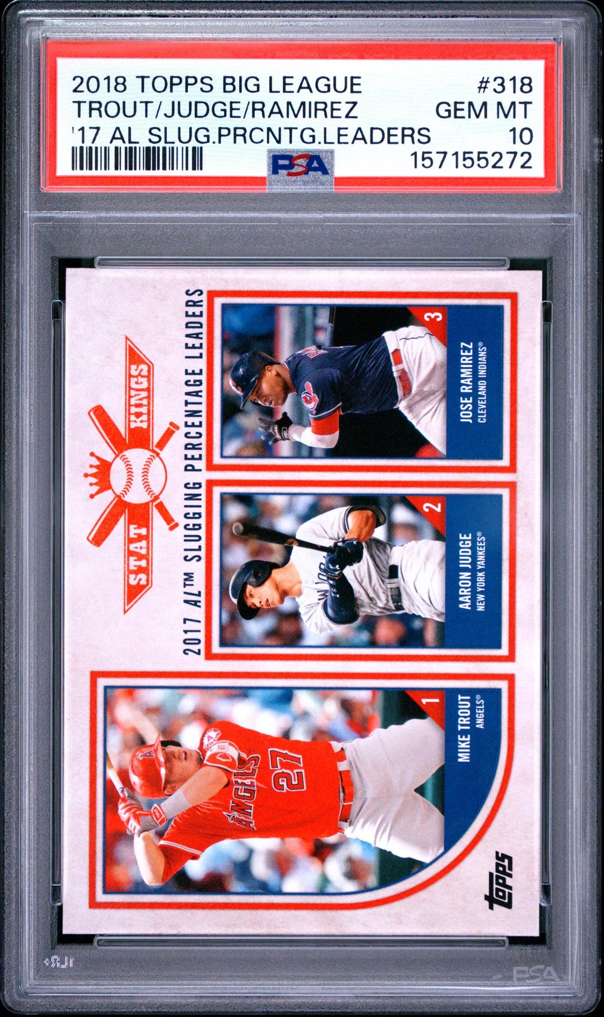 2018 Topps Big League Stat Kings Trout/Judge/Ramirez #318 PSA 10