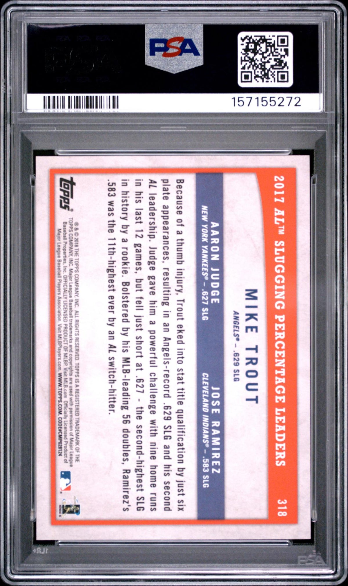 2018 Topps Big League Stat Kings Trout/Judge/Ramirez #318 PSA 10