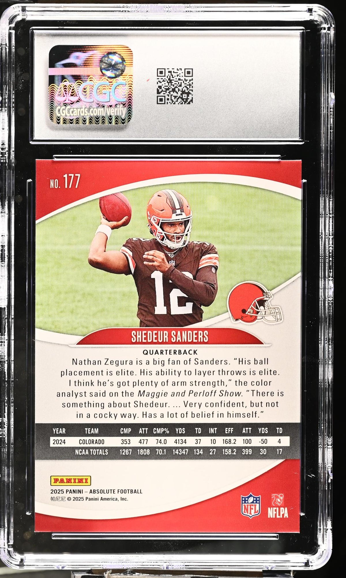 2025 Panini Absolute #177 Shedeur Sanders Absolute Football CGC 10