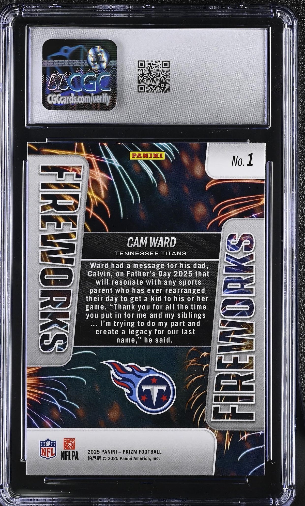 2025 Prizm #1 Cam Ward Fireworks CGC 10