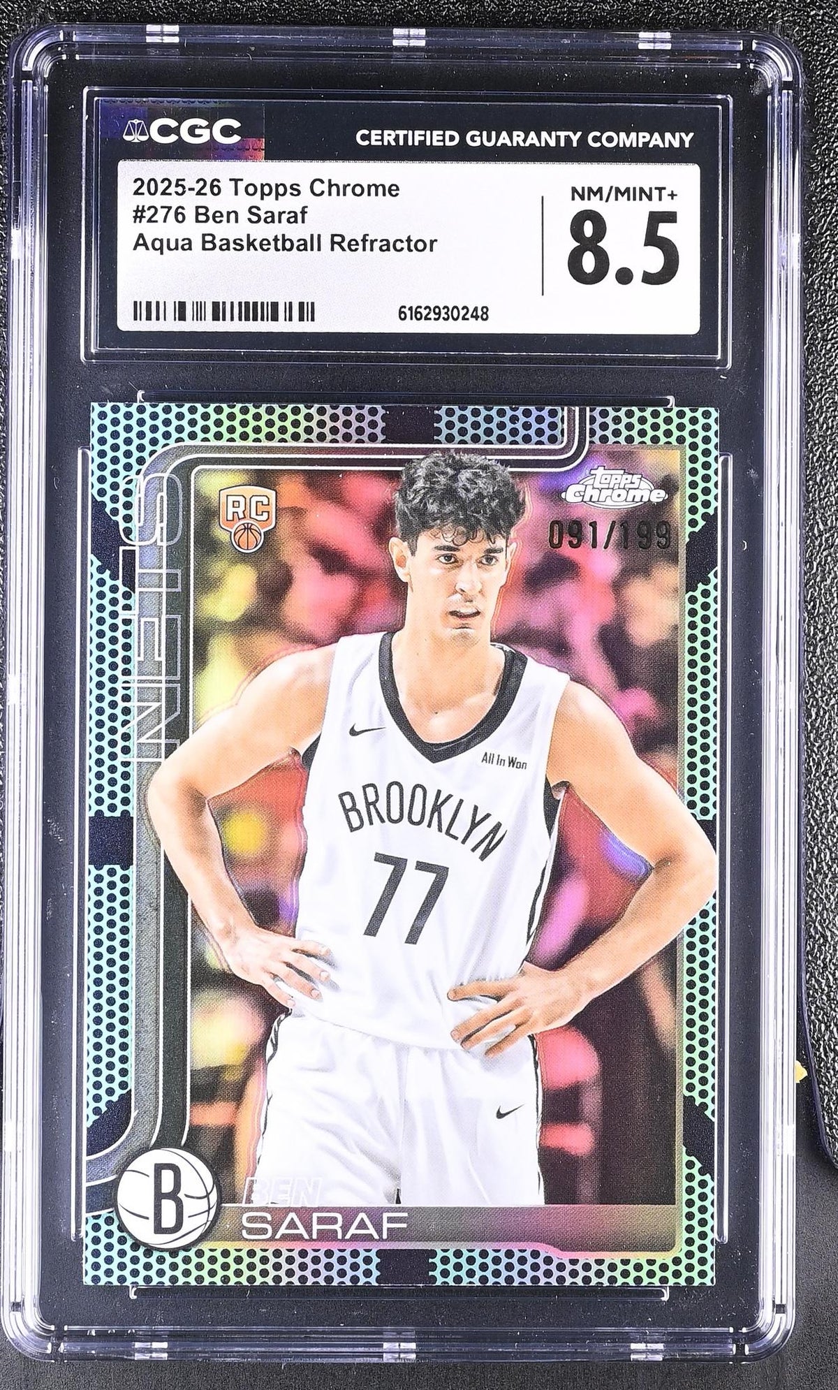 2025 Topps Chrome #276 Ben Saraf Aqua Basketball Refractor /99 CGC 8.5