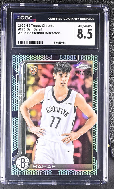 2025 Topps Chrome #276 Ben Saraf Aqua Basketball Refractor /99 CGC 8.5