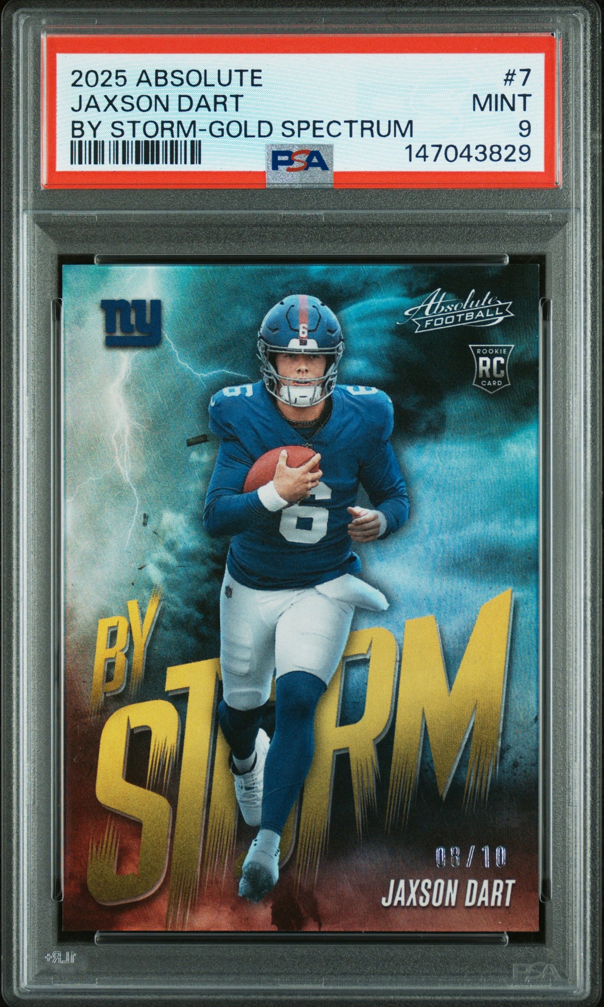 2025 Absolute Jaxson Dart By Storm Gold Spectrum #7 /10 PSA 9