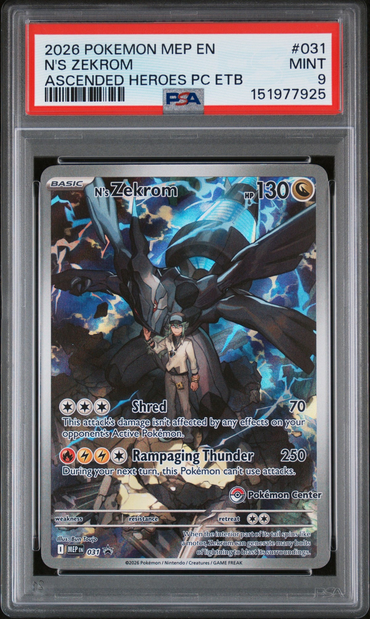 2026 Pokemon Mega Evolution Ascended Heroes Pokemon Center Elite Trainer Box N's Zekrom #031 PSA 9
