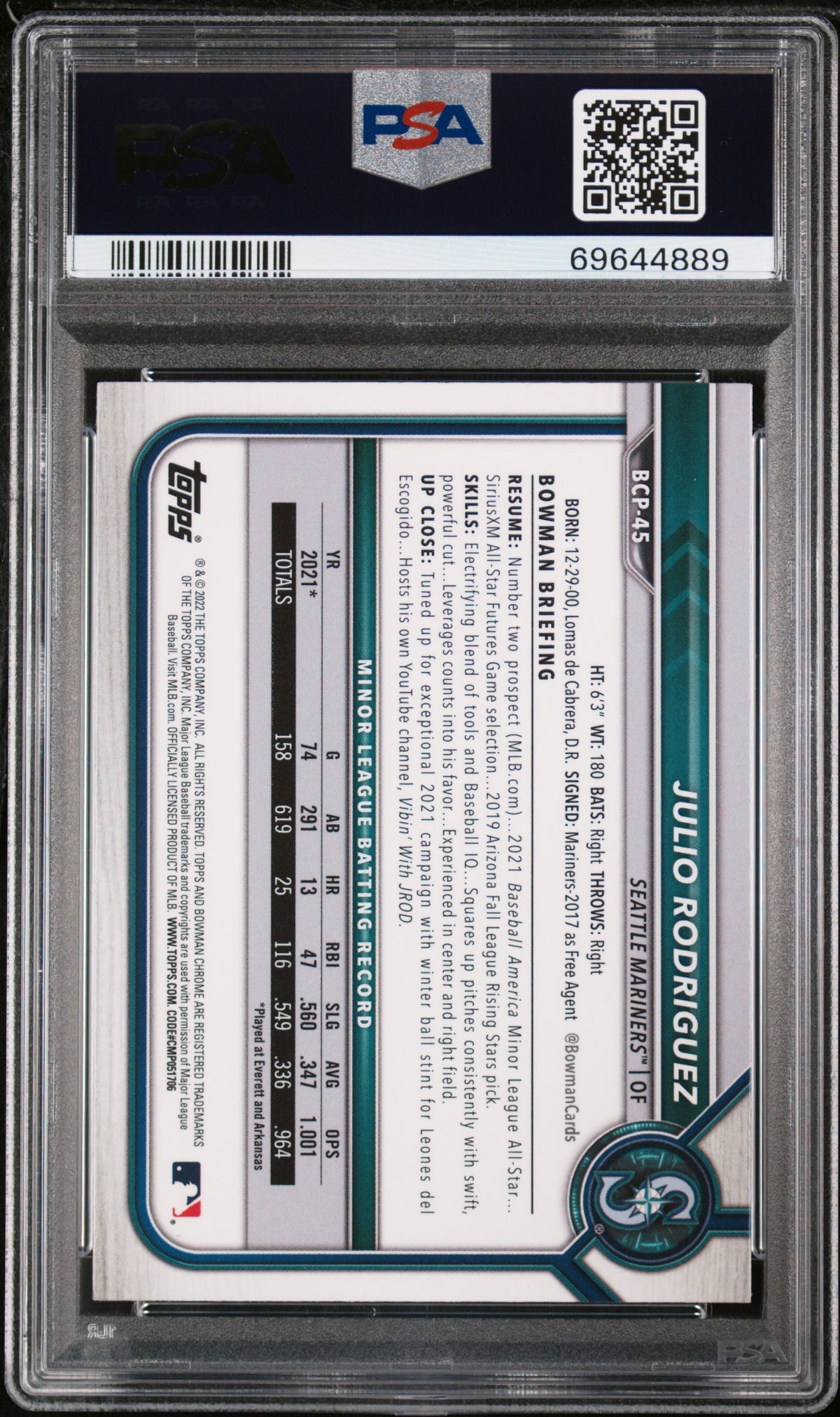 2022 Bowman Chrome Julio Rodriguez #BCP-45 PSA 10
