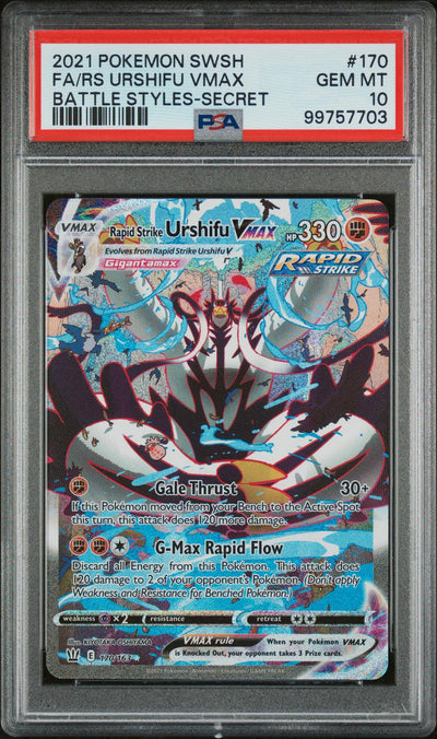 2021 Pokemon Sword and Shield Battle Styles Secret Rare Rapid Strike Urshifu Vmax #170 PSA 10