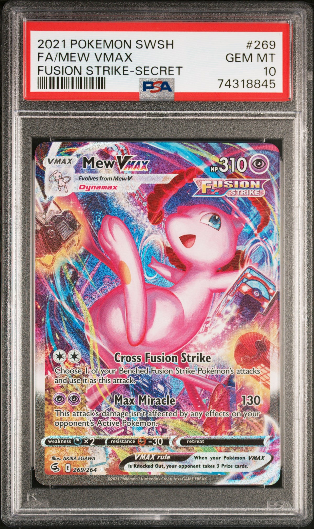 2021 Pokemon Sword and Shield Fusion Strike Secret Rare Mew Vmax #269 PSA 10