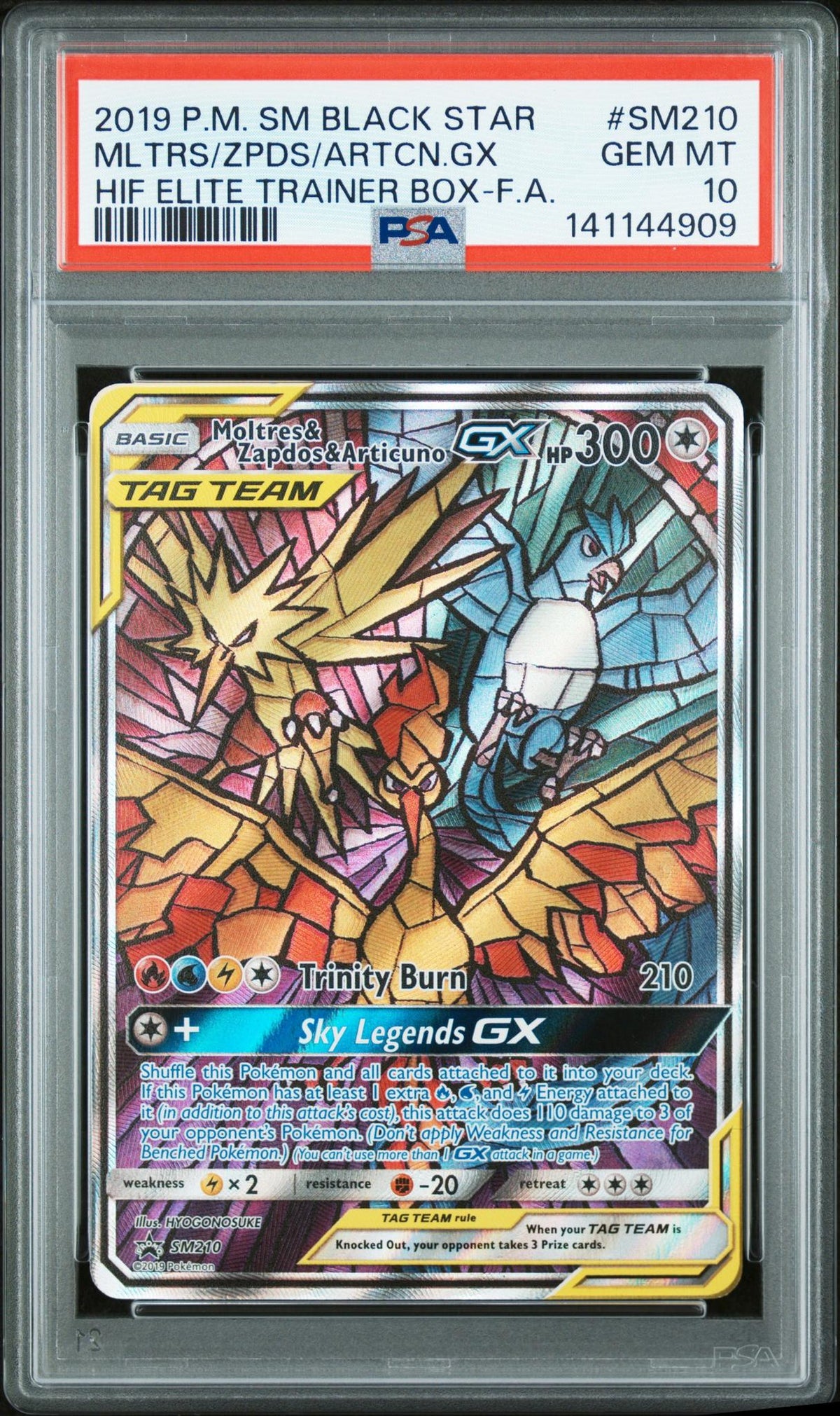 2019 Pokemon Sun and Moon Black Star Promo Hidden Fates Elite Trainer Box Articuno/Moltres/Zapdos Gx #SM210 PSA 10
