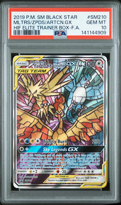 2019 Pokemon Sun and Moon Black Star Promo Hidden Fates Elite Trainer Box Articuno/Moltres/Zapdos Gx #SM210 PSA 10
