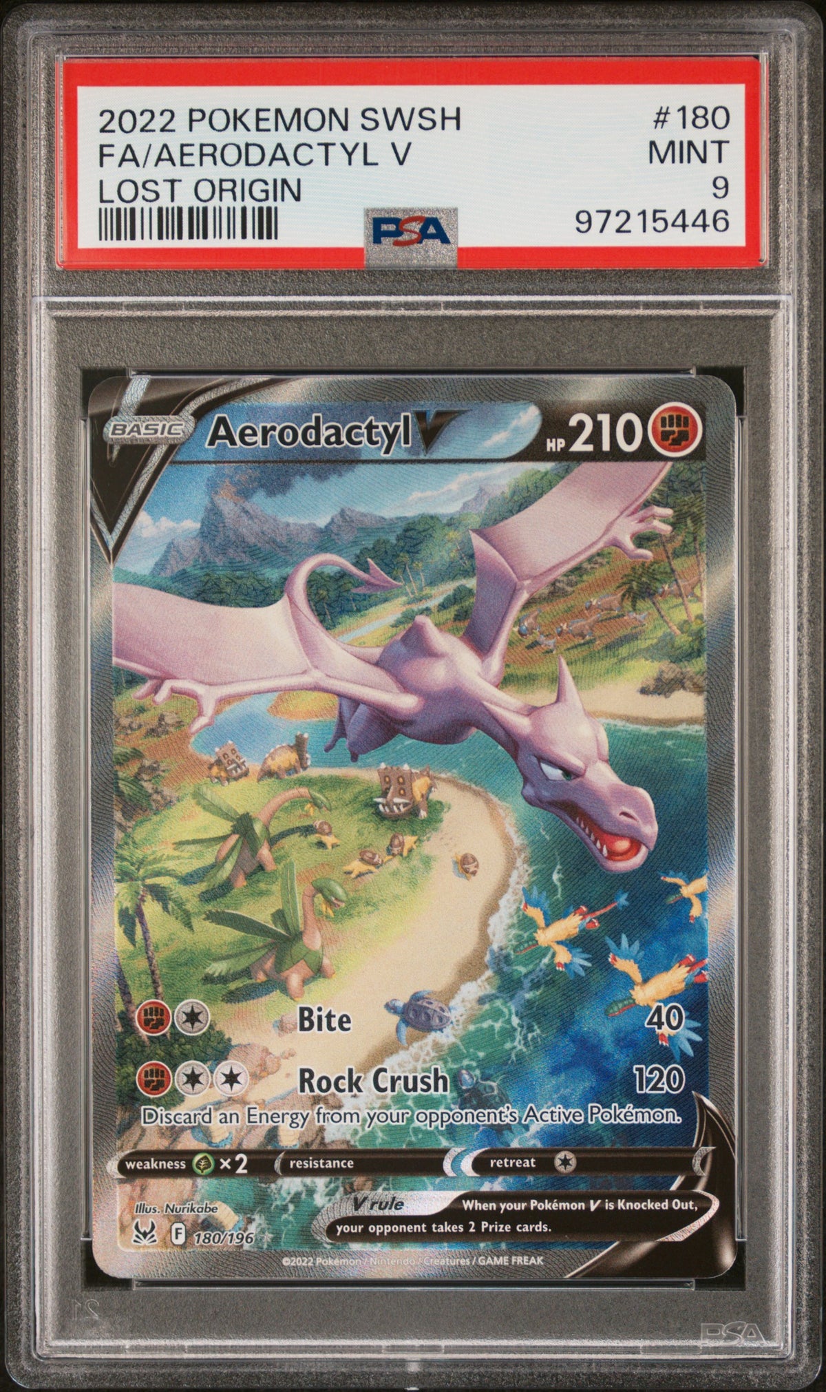 2022 Pokemon Sword and Shield Lost Origin Aerodactyl V #180 PSA 9