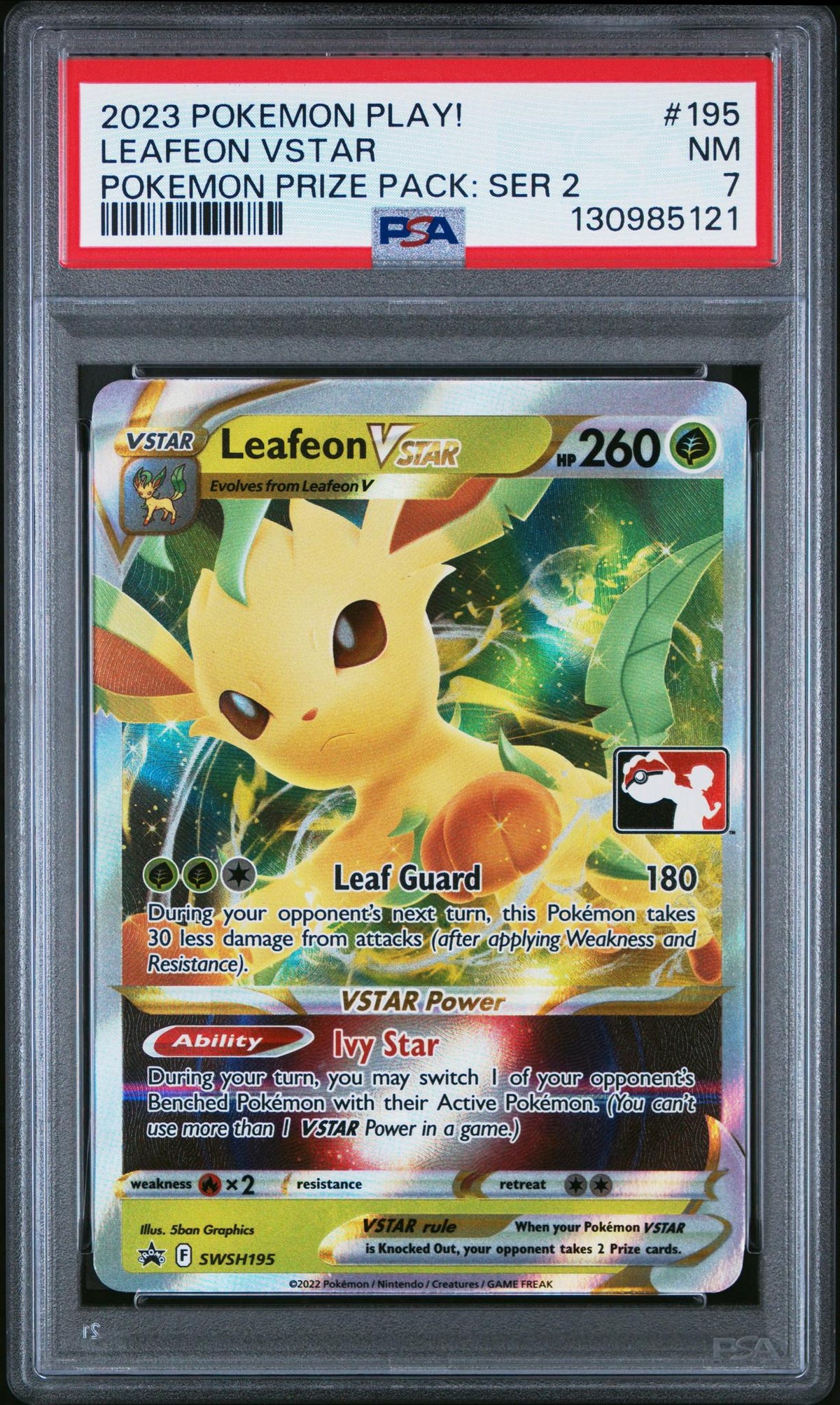 2023 Pokemon Play! Pokemon Prize Pack: Series 2 Leafeon Vstar #195 PSA 7