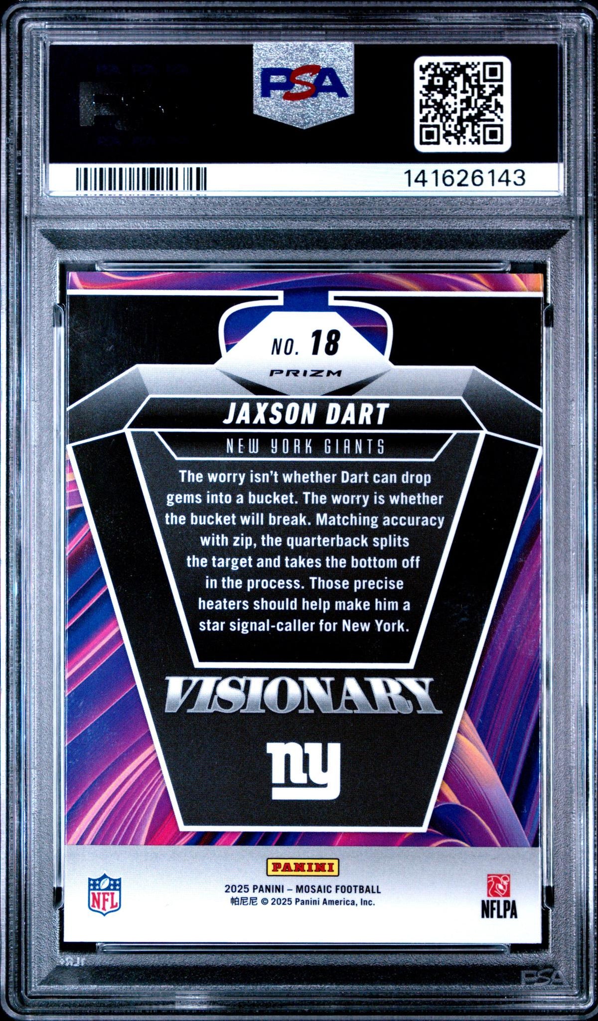 2025 Panini Mosaic Visionary Jaxson Dart #18 PSA 10