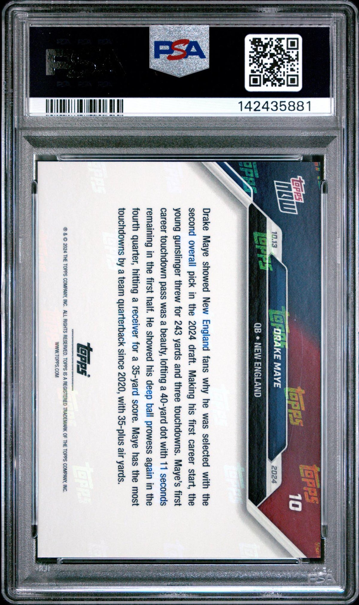 2024 Topps Now Drake Maye #10 /11005 PSA 10