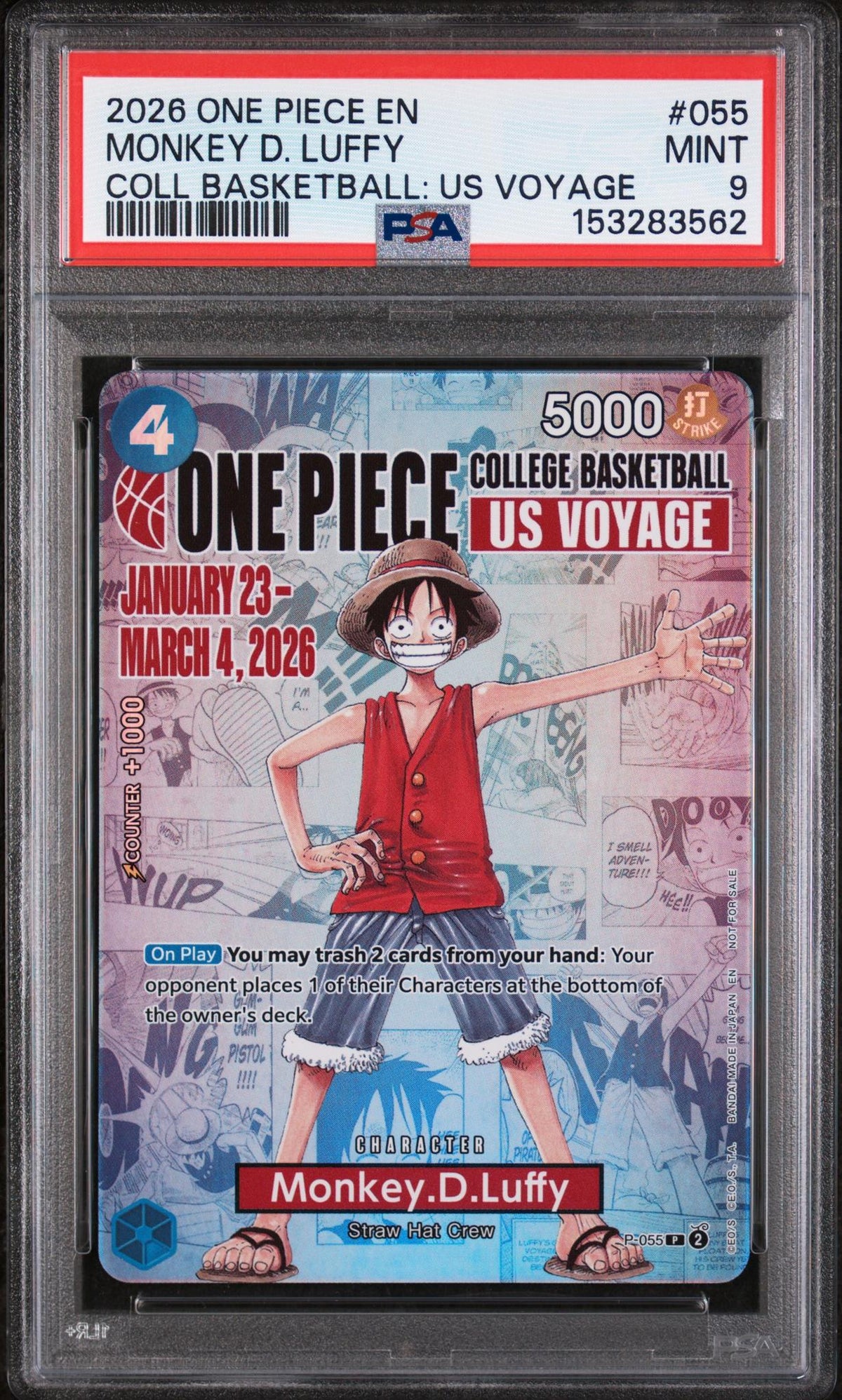 2026 One Piece Promo College Basketball US Voyage Monkey D. Luffy #P-055 PSA 9