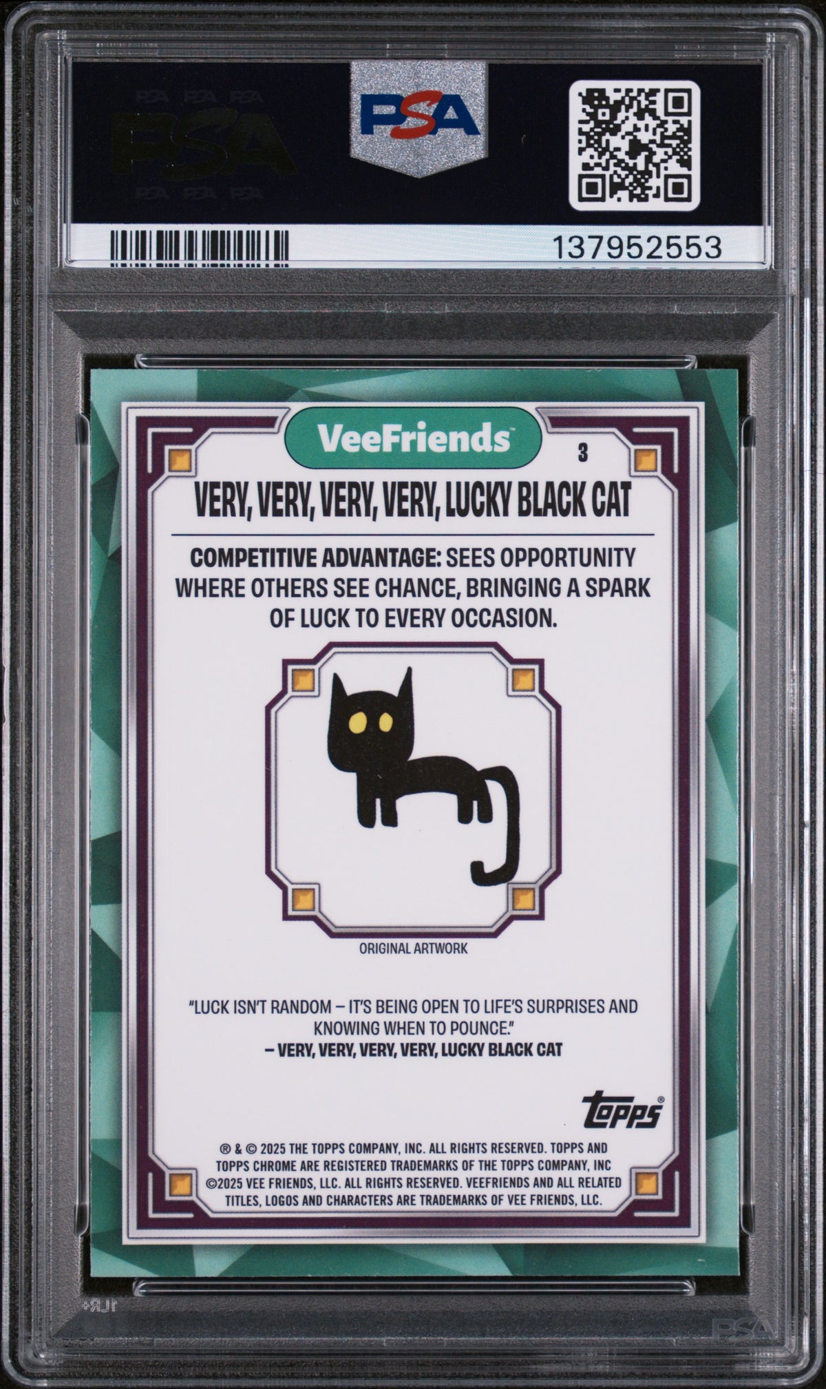 2025 Topps Chrome Veefriends Yellow Refractors Very, Very, Very, Very, Lucky Black Cat #3 PSA 9