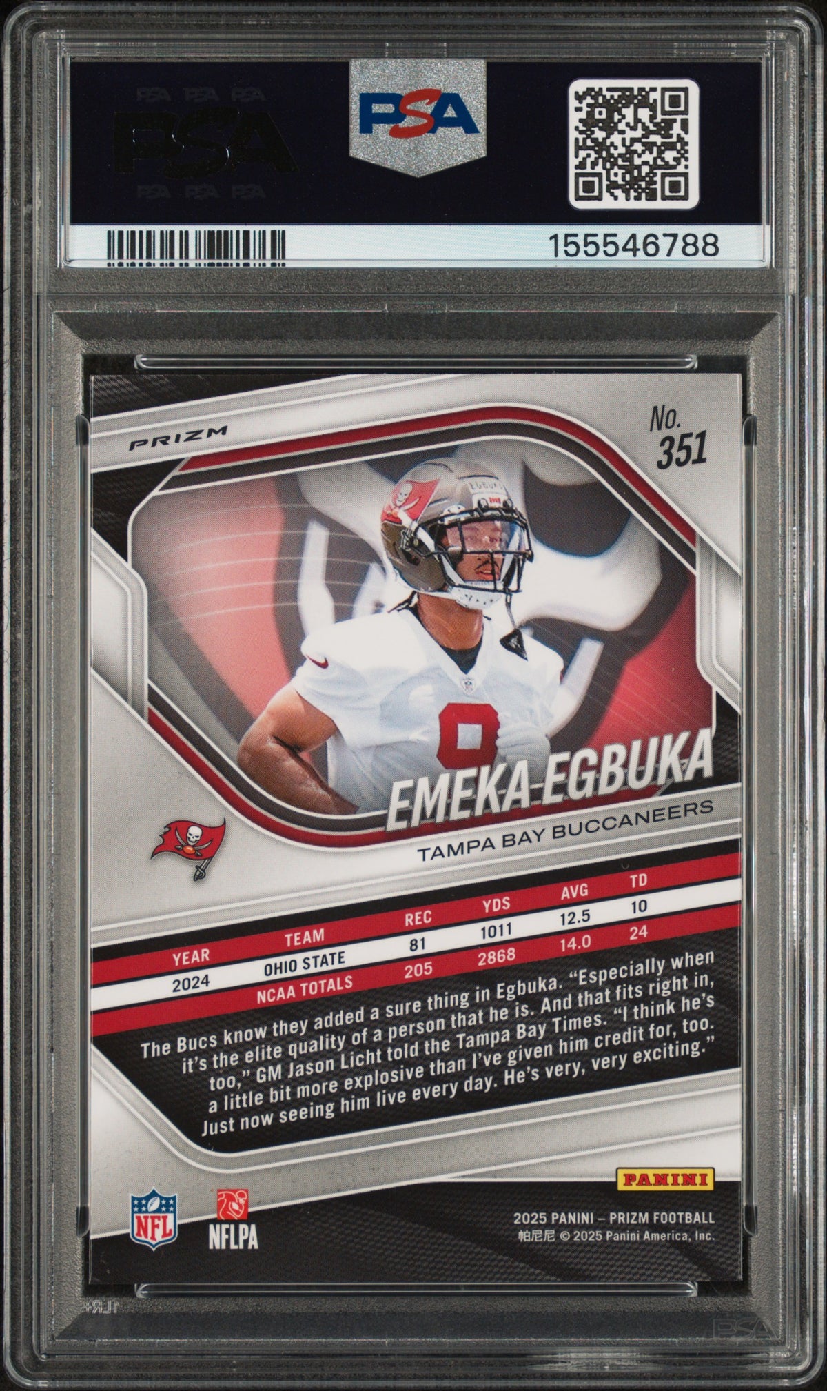 2025 Panini Prizm Lazer Prizm Emeka Egbuka #351 PSA 9