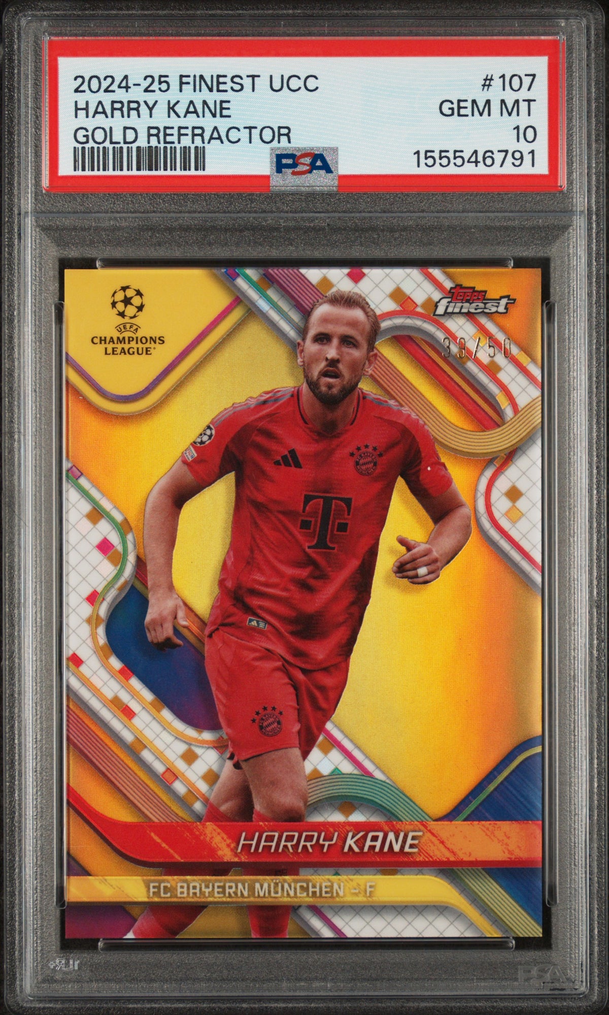 2024 Topps Finest UEFA Club Competitions Gold Refractor Harry Kane #107 /50 PSA 10