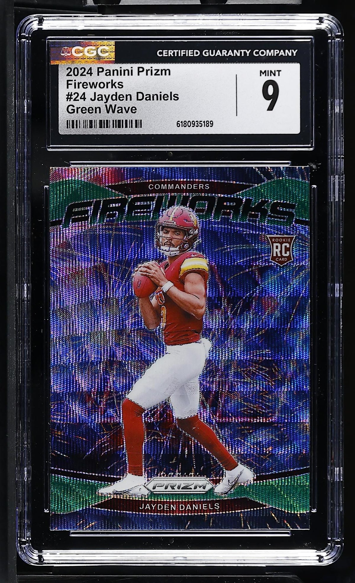2024 Panini Prizm Fireworks Jayden Daniels #24 Green Wave CGC 9