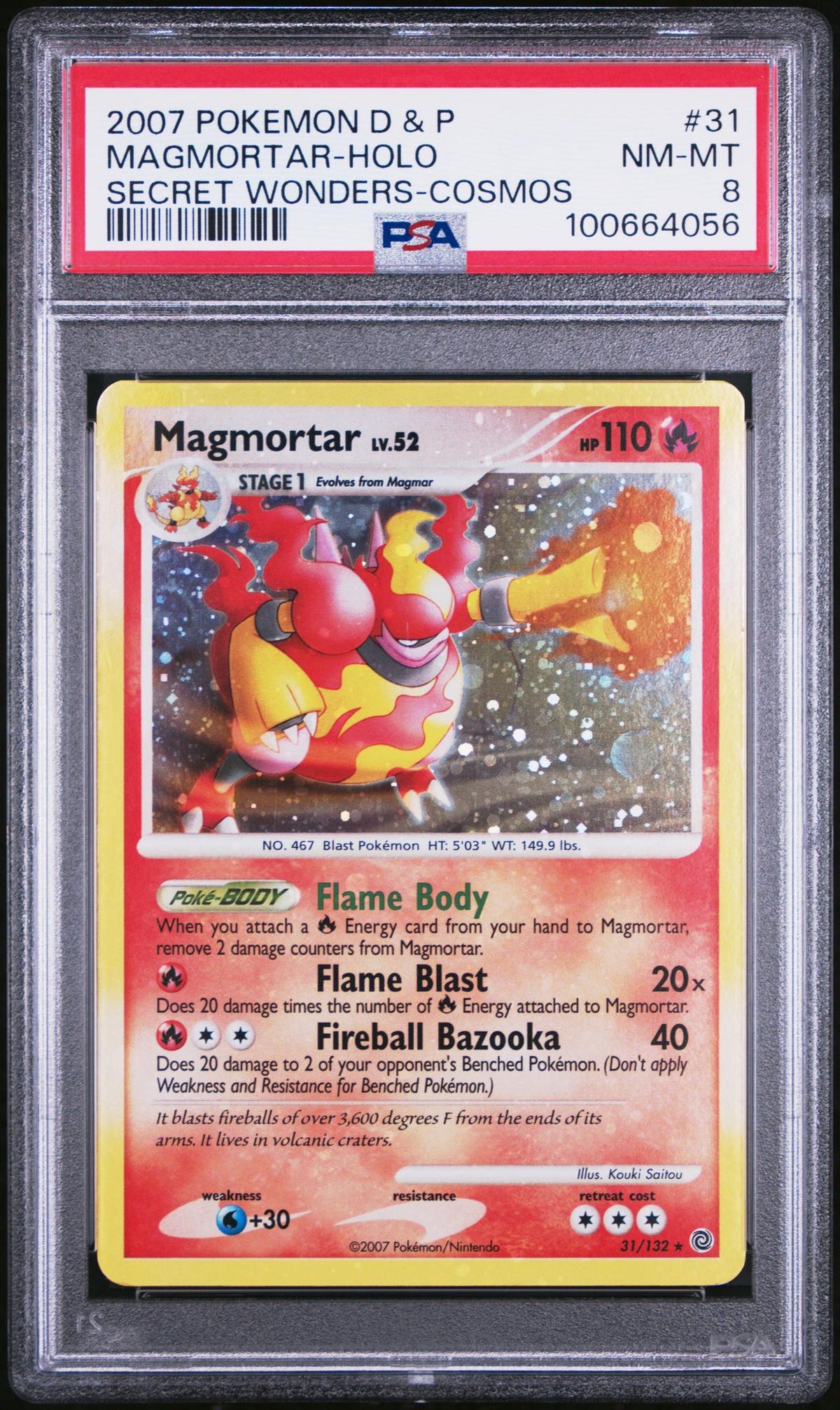 2007 Secret Wonders English Cosmos Holo Lavaflow Theme Deck Magmortar #31 PSA 8