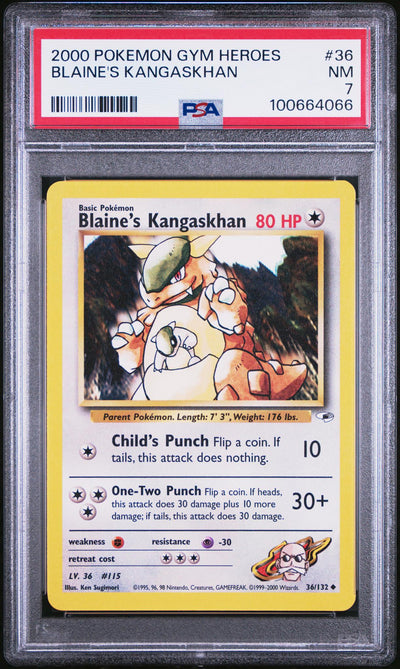 2000 Pokemon Gym Heroes Blaine's Kangaskhan #36 PSA 7
