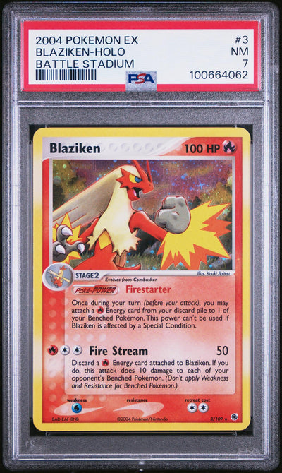 2004 Pokemon Ex Ruby and Sapphire Promo Ex Battle Stadium Holo Blaziken #3 PSA 7