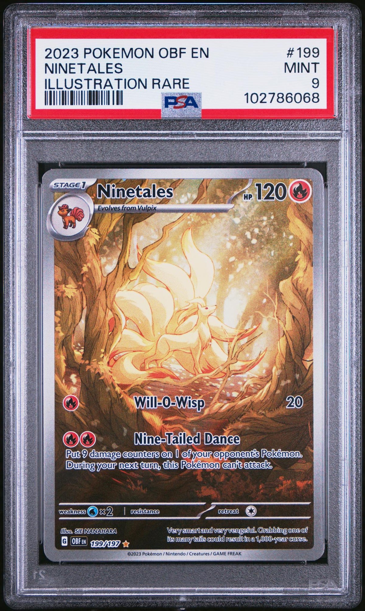 2023 Pokemon Scarlet and Violet Obsidian Flames Illustration Rare Ninetales #199 PSA 9