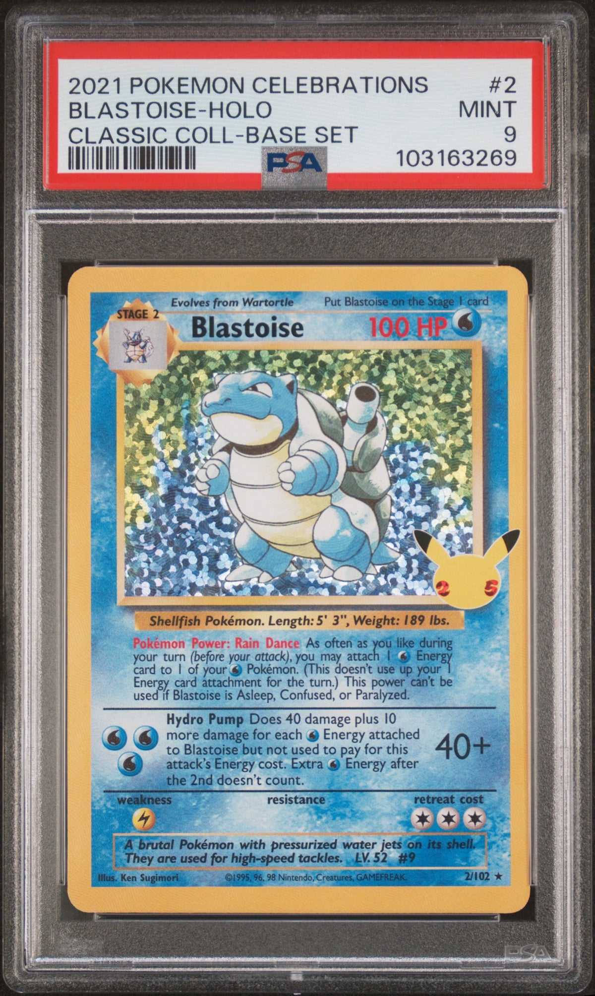 2021 Pokemon Celebrations Classic Collection Base Set Holo Blastoise #2 PSA 9