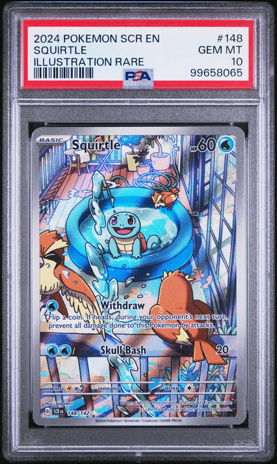 2024 Pokemon Scarlet and Violet Stellar Crown Illustration Rare Squirtle #148 PSA 10