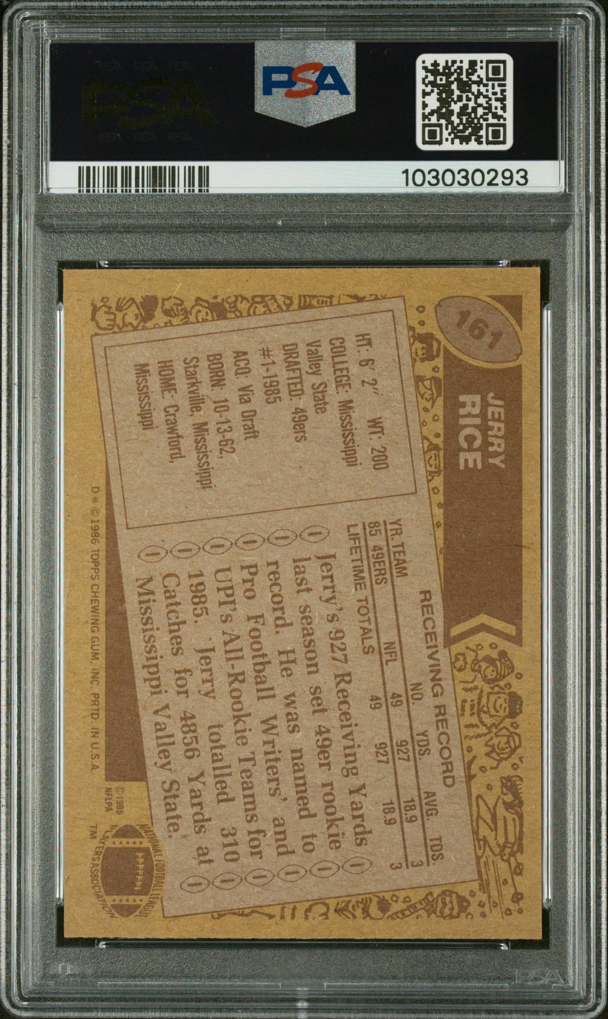 1986 Topps Jerry Rice #161 PSA 7