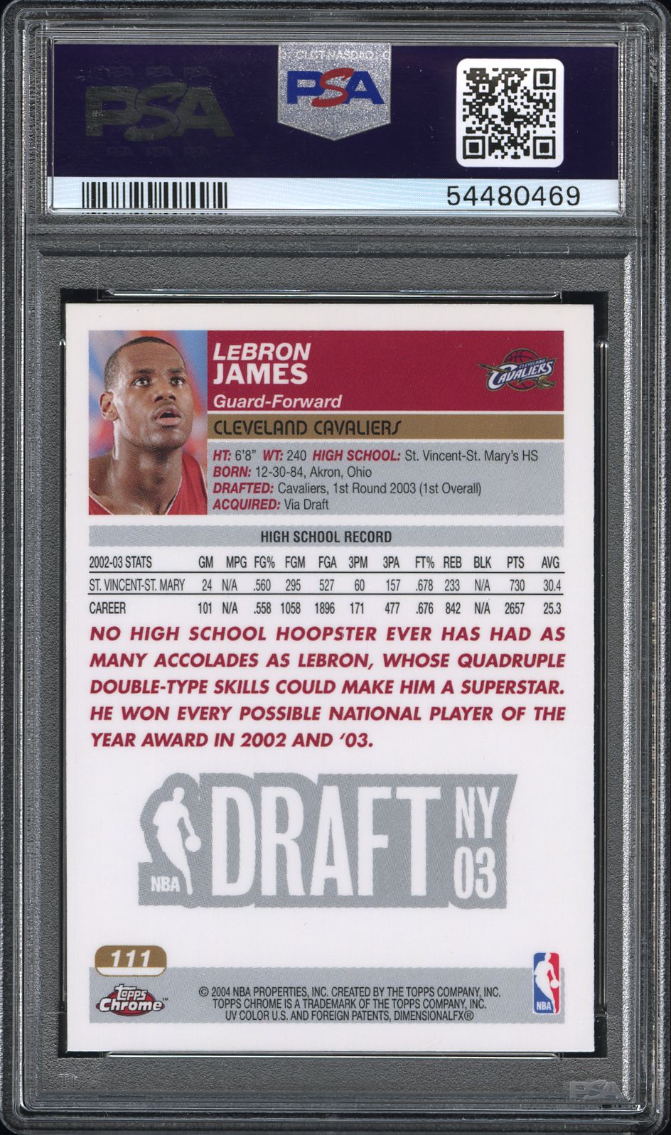 2003 Topps Chrome LeBron James #111 PSA 9