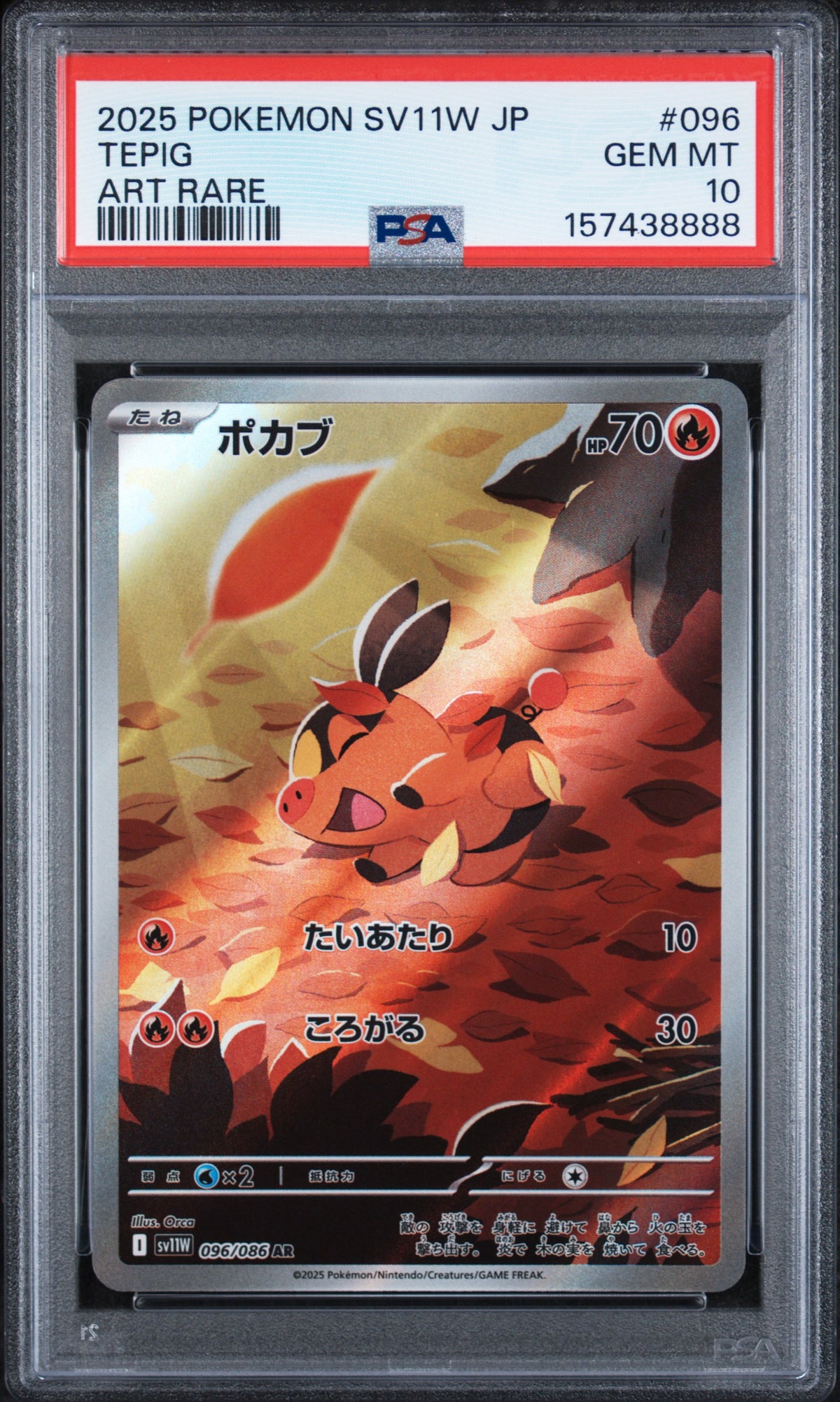 2025 Pokemon Scarlet and Violet White Flare Japanese Art Rare Tepig #096 PSA 10