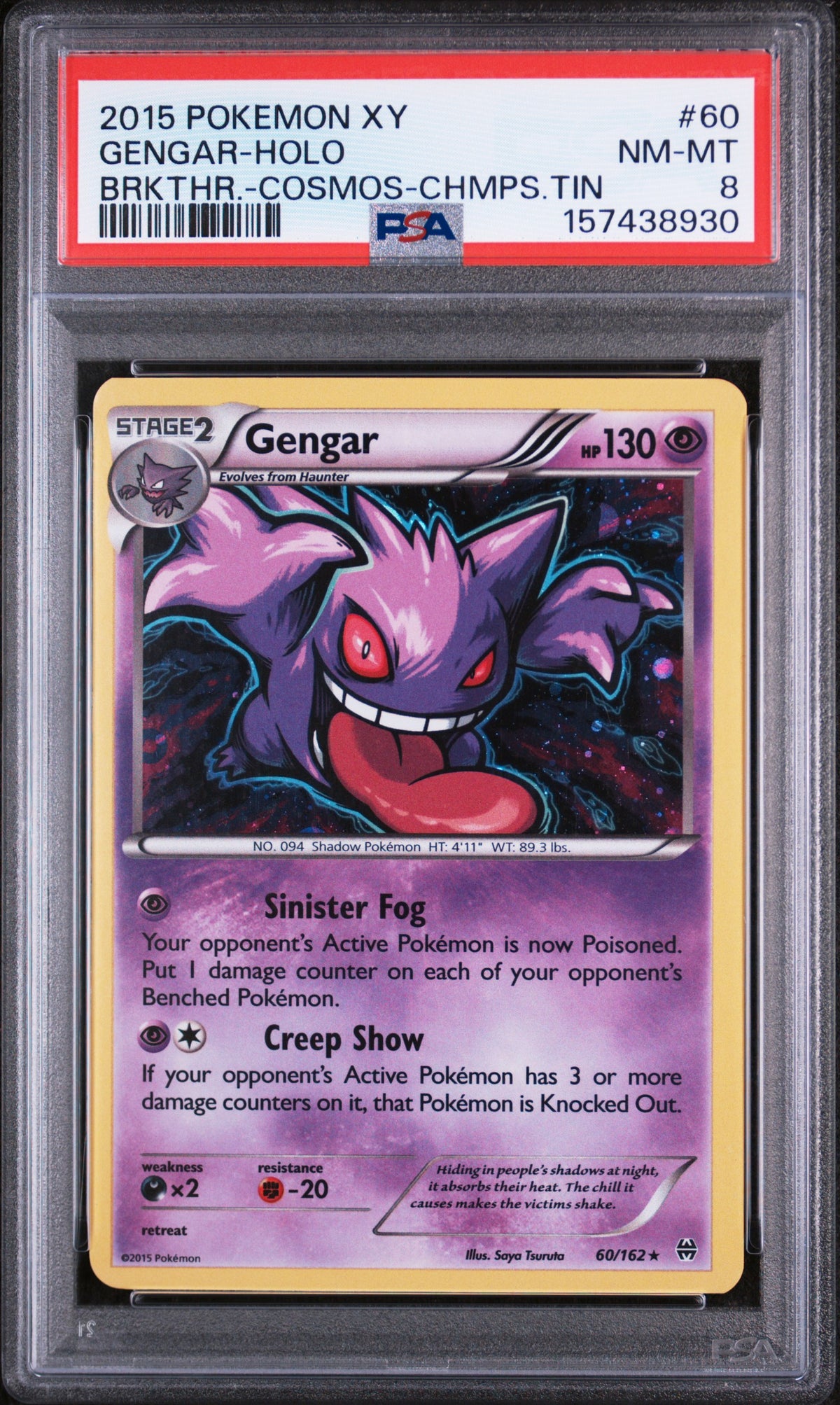 2015 Pokemon XY Breakthrough Cosmos Champions Tin Holo Gengar #60 PSA 8