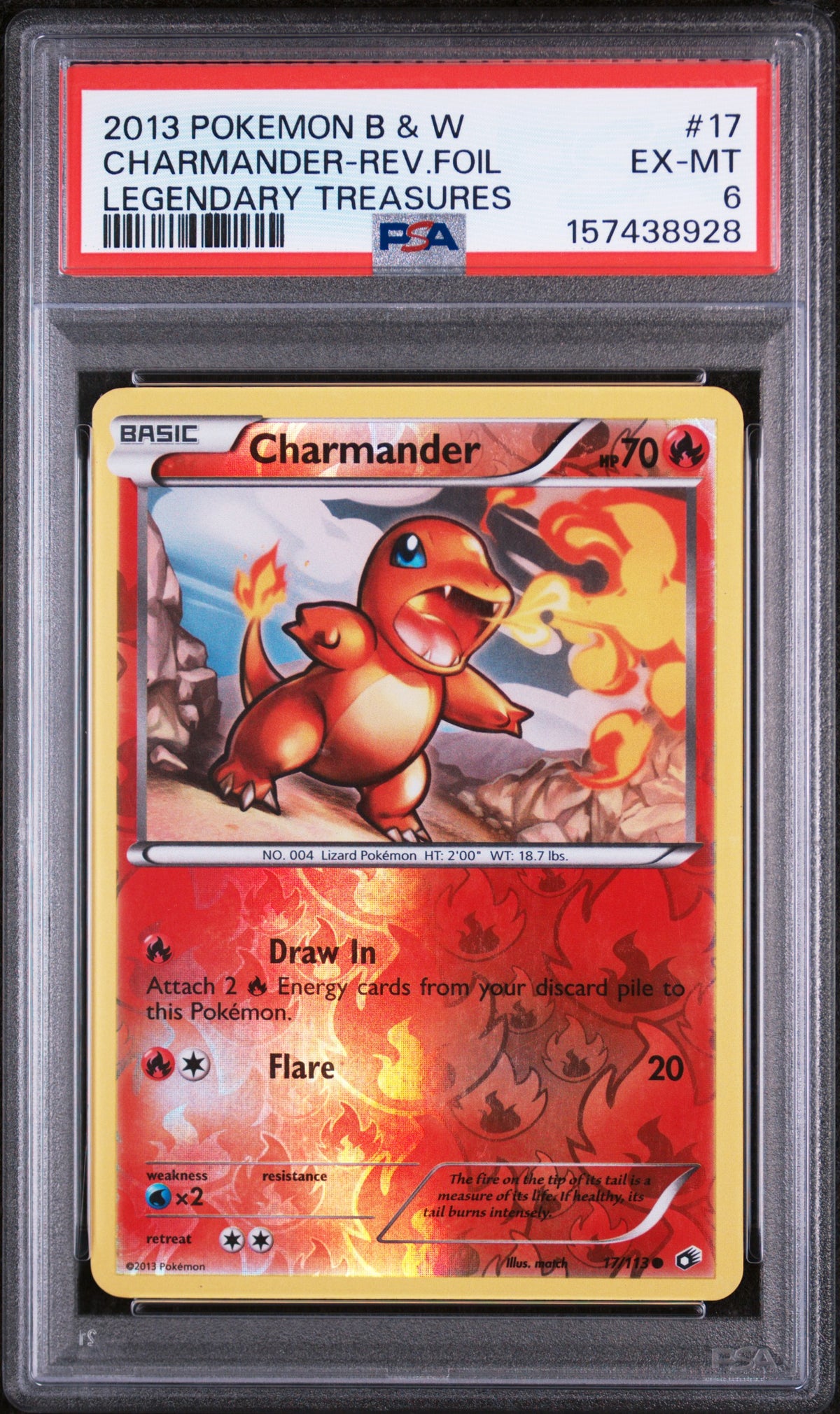 2013 Pokemon Black and White Legendary Treasures Reverse Holo Charmander #17 PSA 6