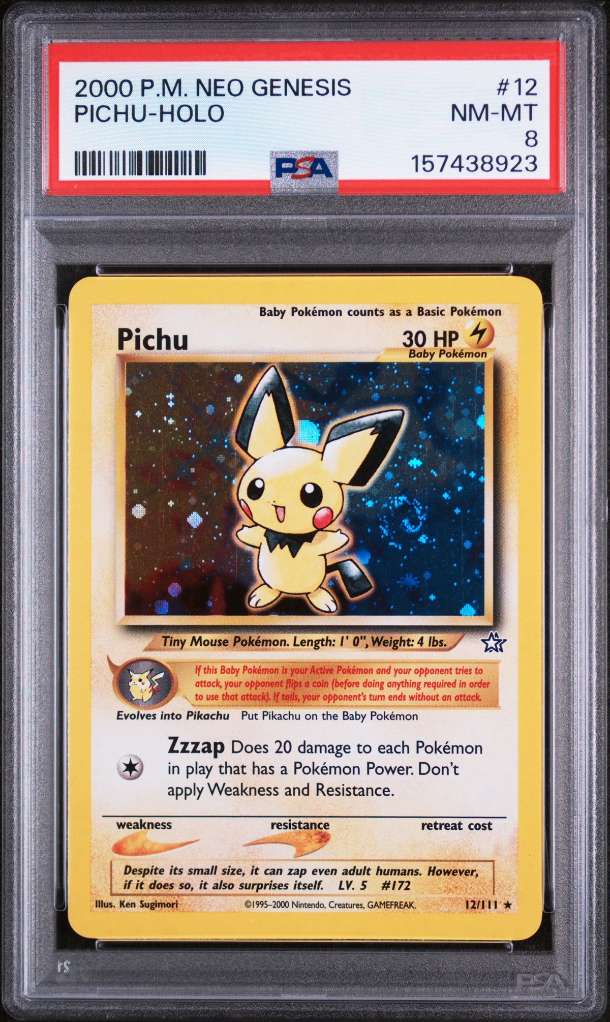 2000 Pokemon Neo Genesis Holo Pichu #12 PSA 8