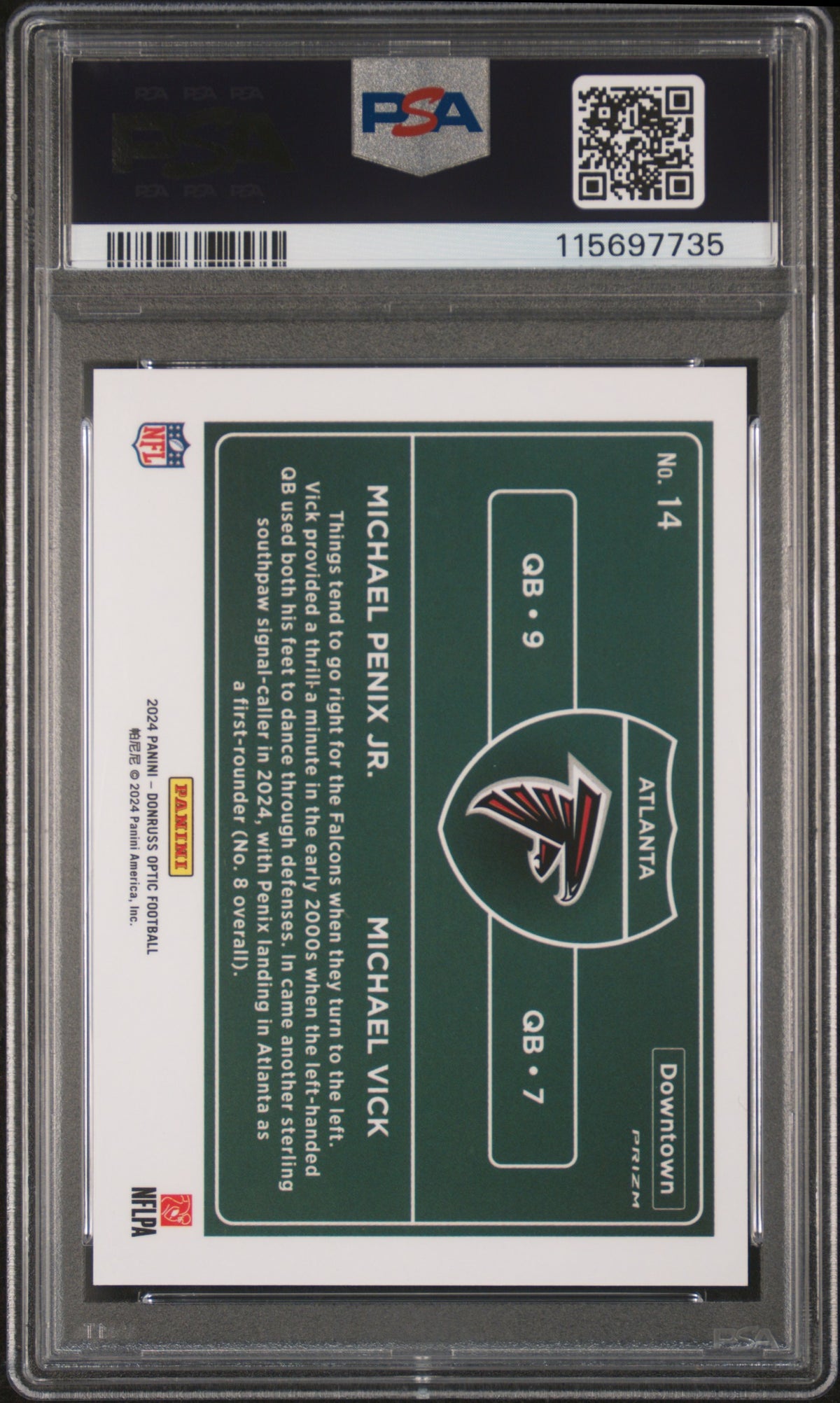 2024 Donruss Optic Downtown Duos Michael Penix Jr./Michael Vick #14 PSA 9
