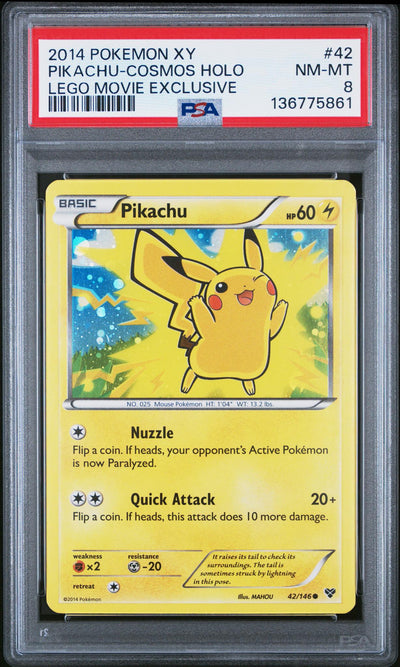 2014 Pokemon XY Lego Movie Exclusive Pikachu-Cosmos Holo #42 PSA 8