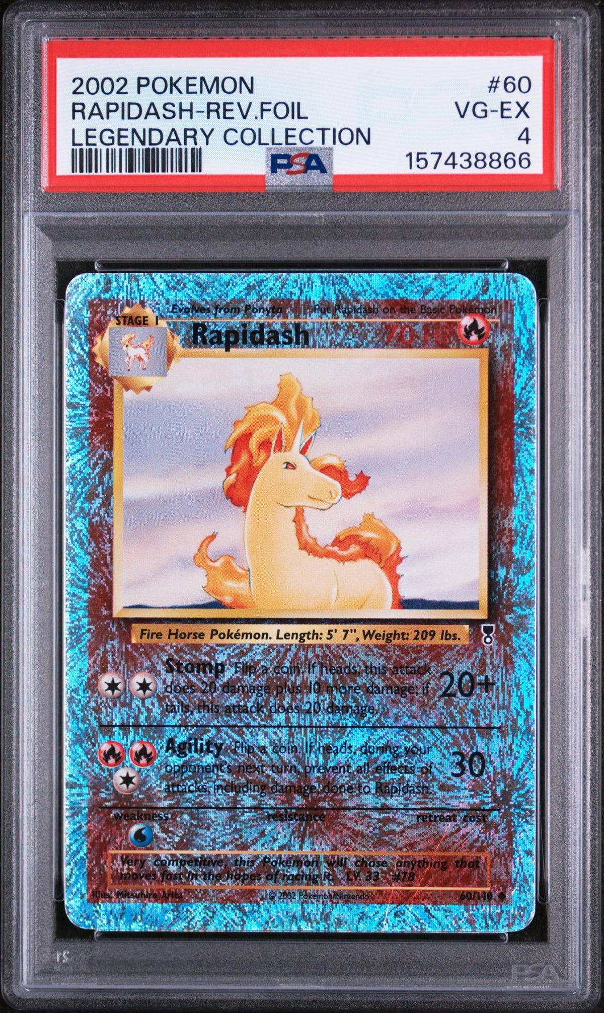 2002 Pokemon Legendary Collection Reverse Holo Rapidash #60 PSA 4