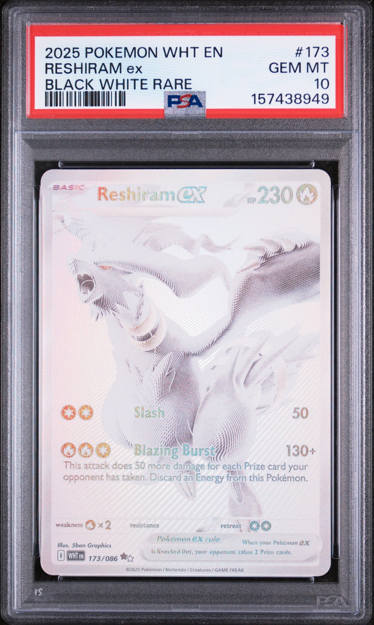 2025 Pokemon Scarlet and Violet White Flare Black White Rare Reshiram Ex #173 PSA 10