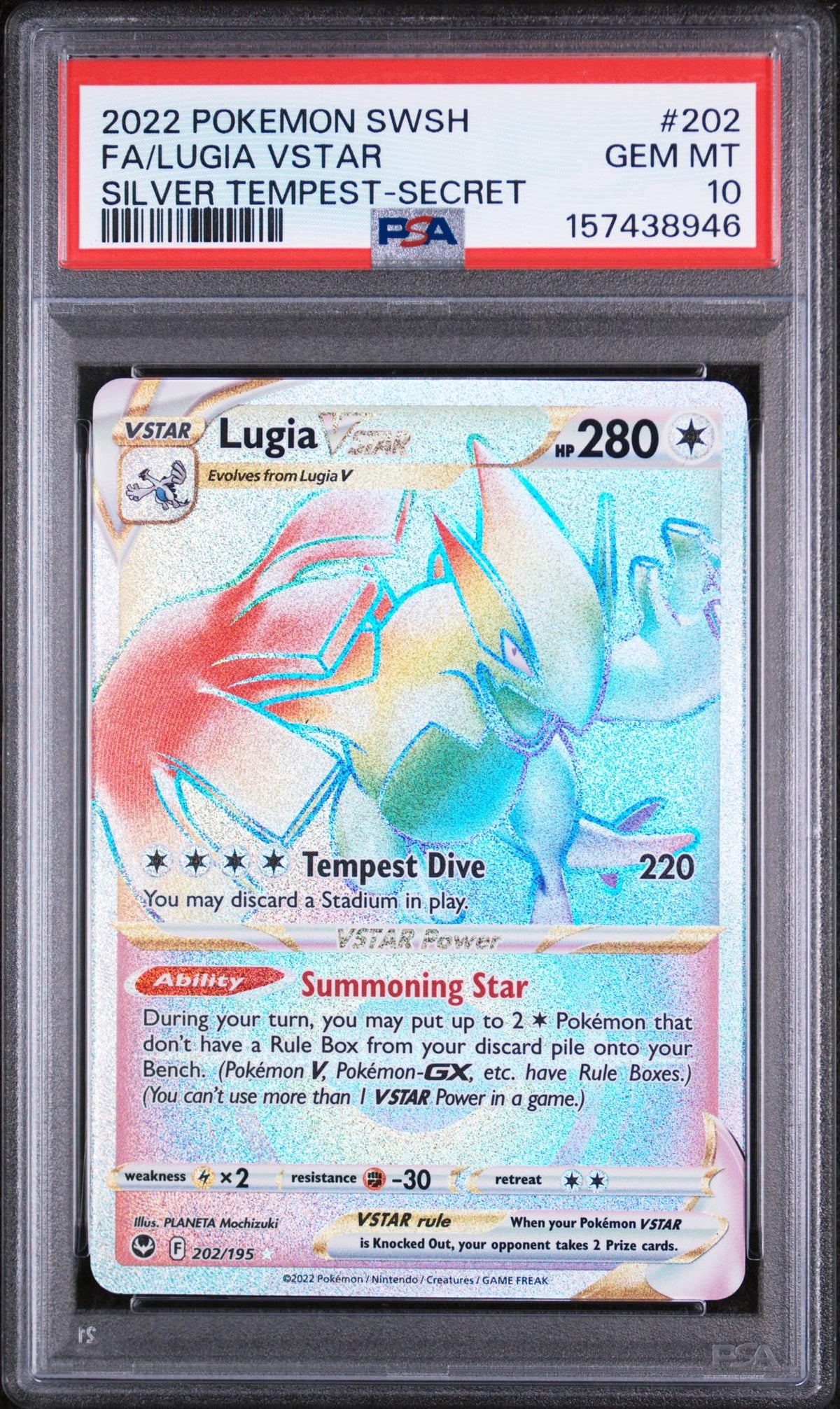 2022 Pokemon Sword and Shield Silver Tempest Secret Rare Lugia Vstar #202 PSA 10