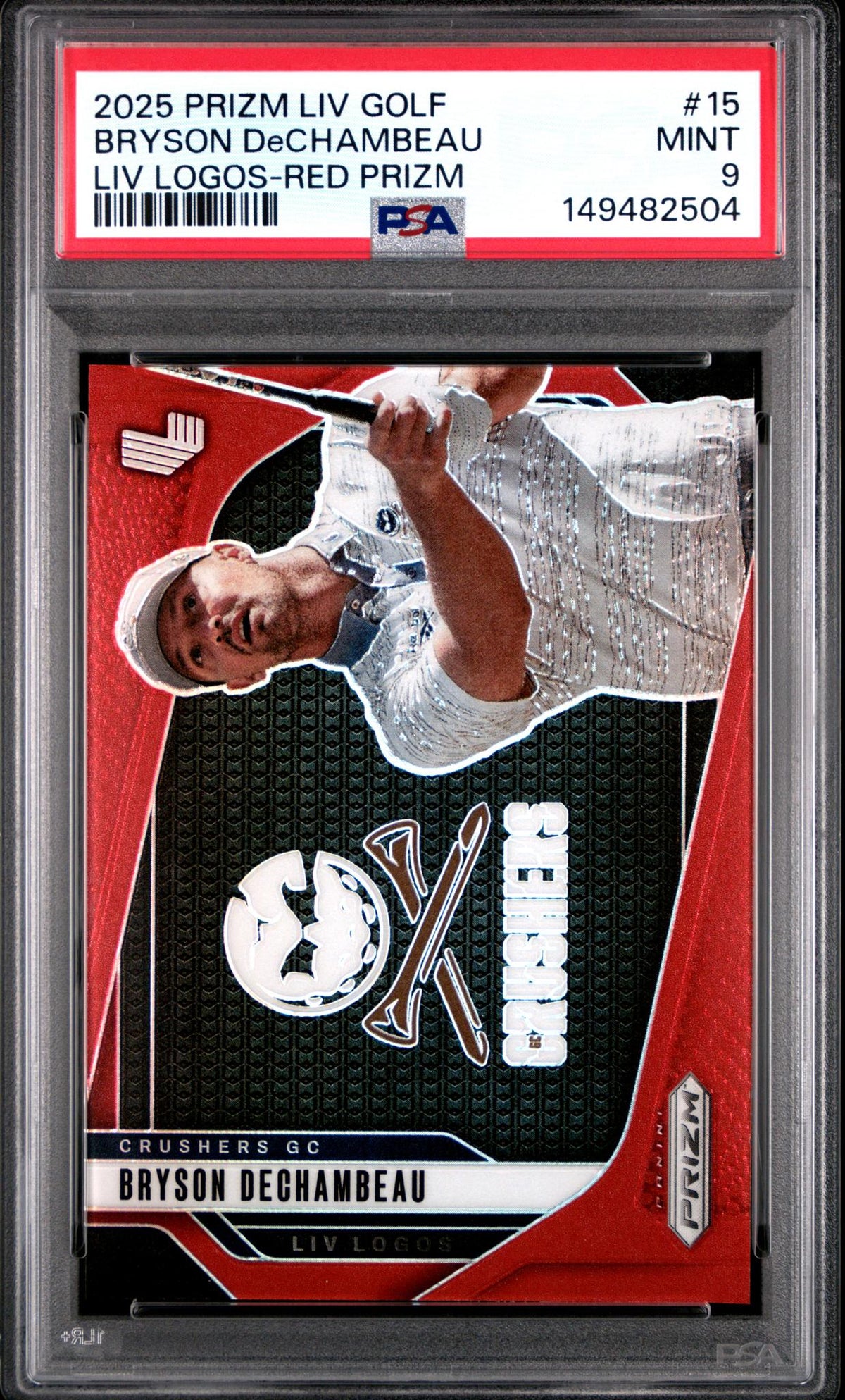 2025 Panini Prizm Liv Golf Liv Logos Red Prizm Bryson Dechambeau #15 /125 PSA 9