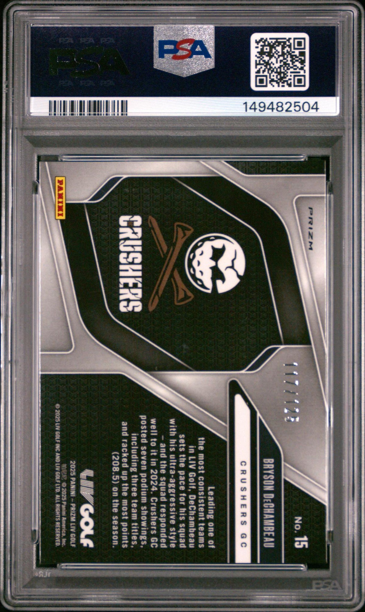 2025 Panini Prizm Liv Golf Liv Logos Red Prizm Bryson Dechambeau #15 /125 PSA 9