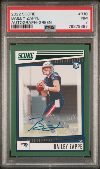 2022 Panini Score Autograph-Green Bailey Zappe #310 PSA 7