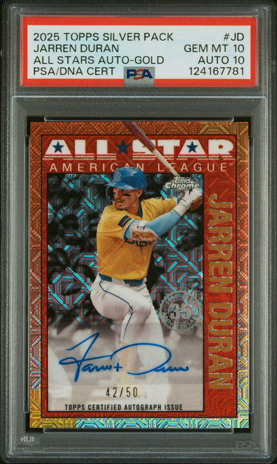 2025 Topps Silver Pack 1990 Chrome All Stars Autographs Gold Jarren Duran #JD /50 PSA 10