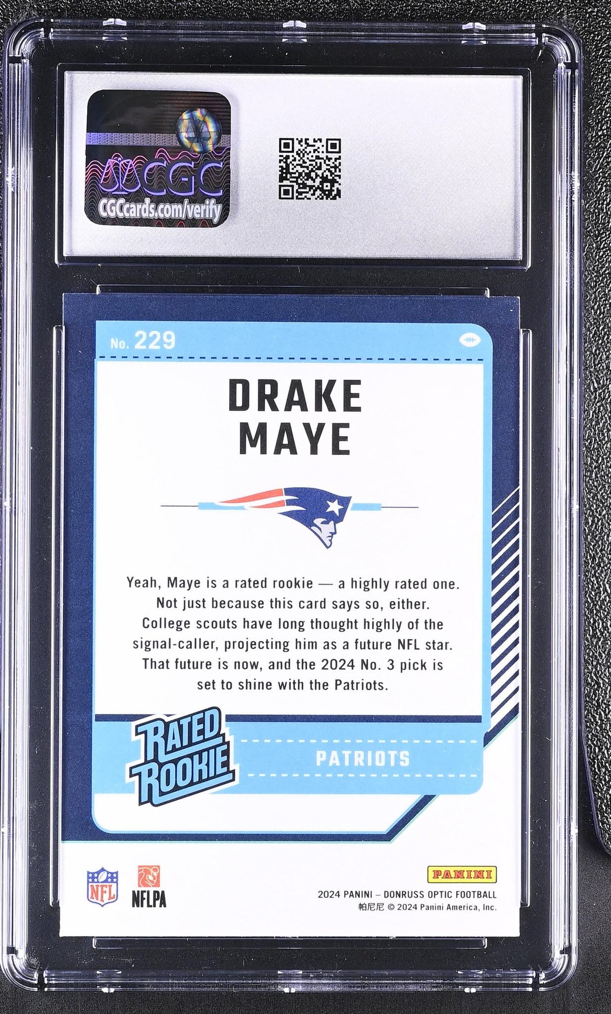 2024 Donruss Optic #229 Drake Maye Rated Rookie CGC 9
