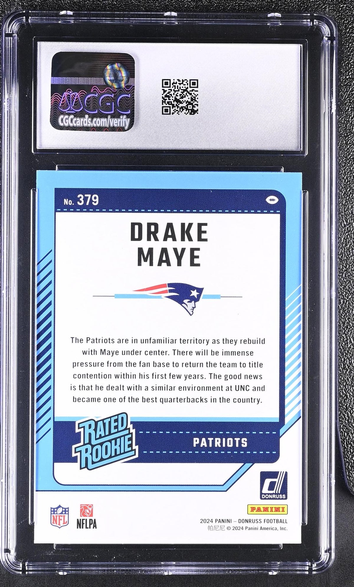 2024 Donruss #379 Drake Maye Rated Rookie CGC 10