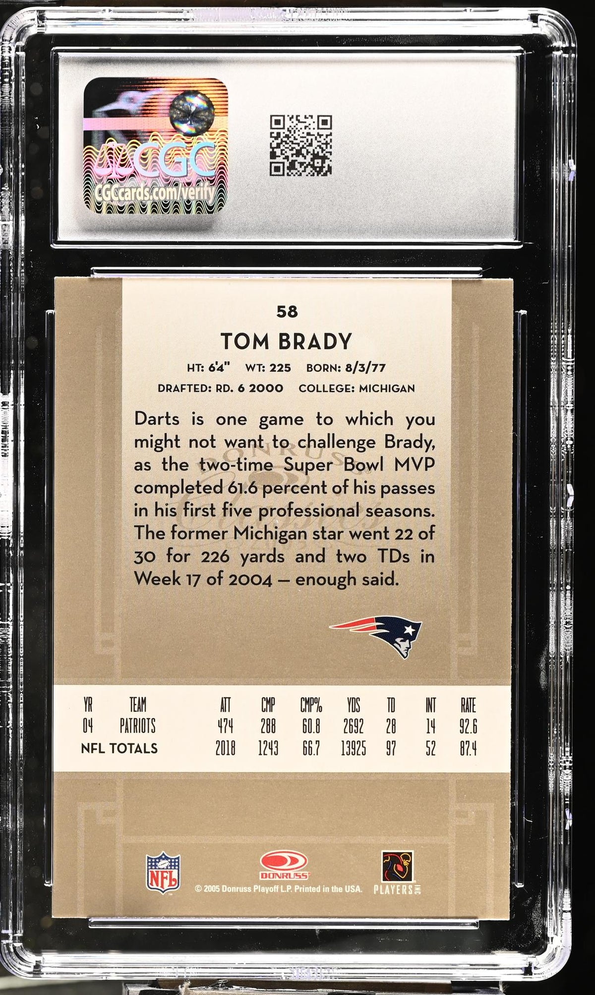 2005 Donruss Classics #58 Tom Brady CGC 9