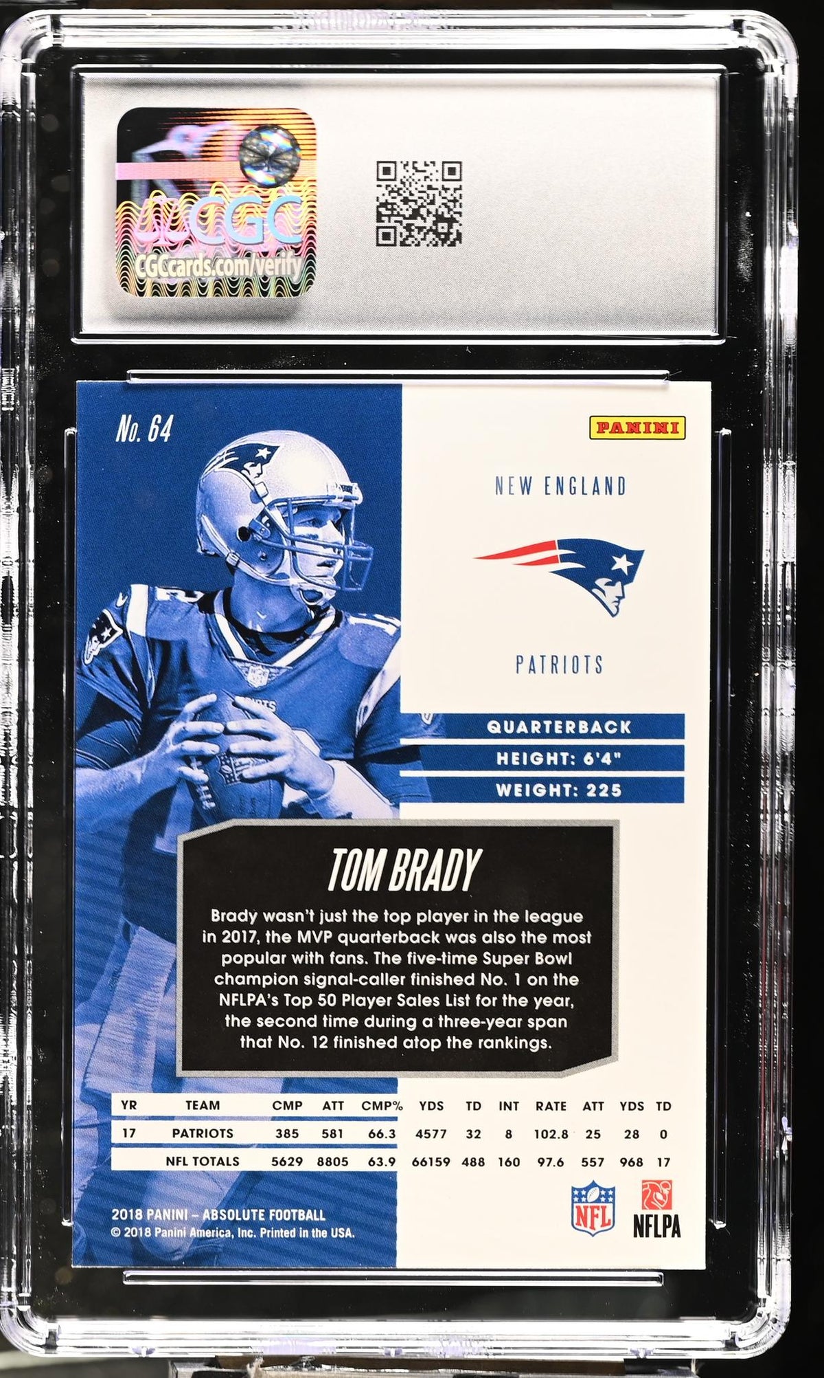 2018 Absolute #64 Tom Brady Absolute Football CGC 9