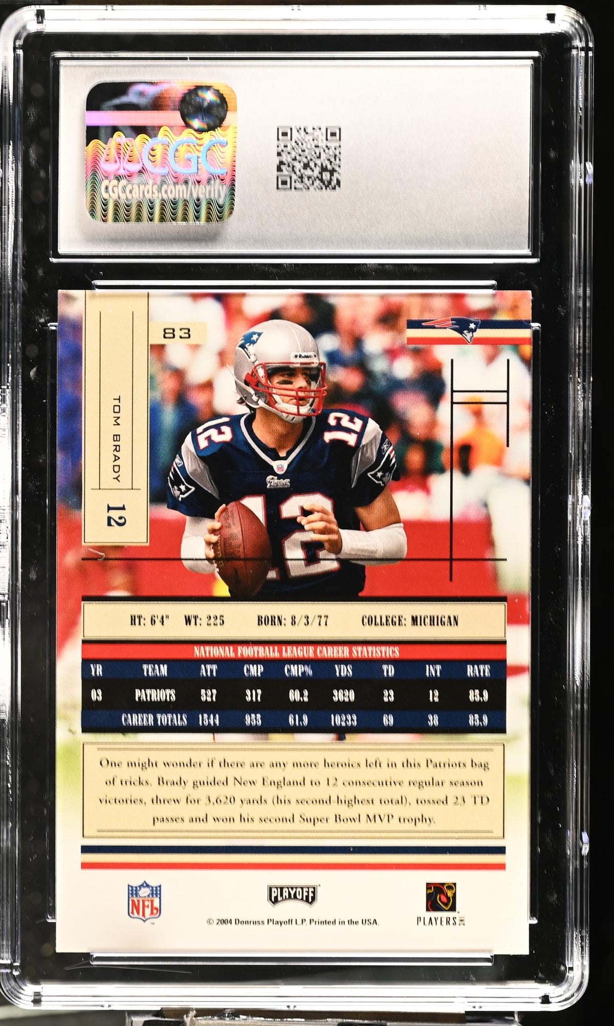 2004 Absolute Memorabilia #83 Tom Brady Retail CGC 8