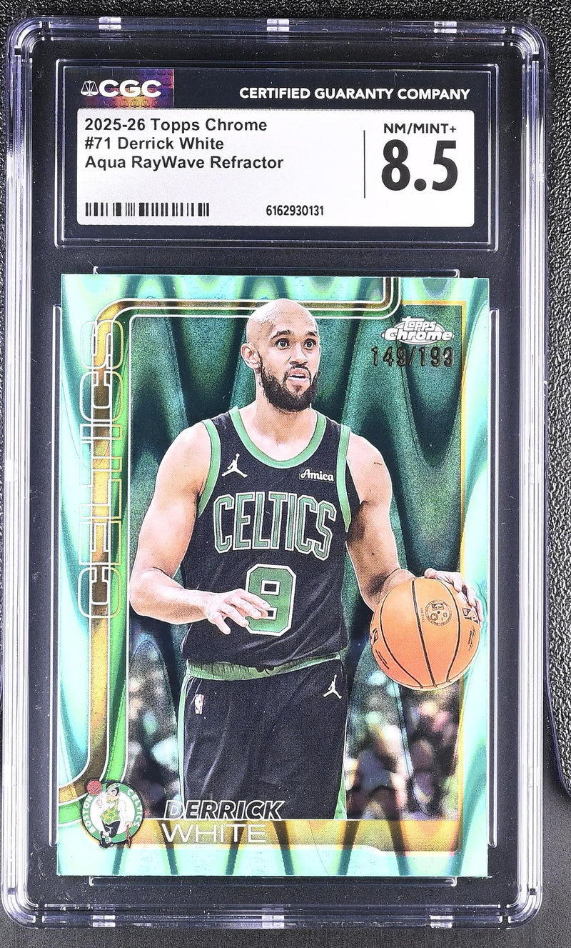 2025 Topps Chrome #71 Derrick White Aqua RayWave Refractor CGC 8.5