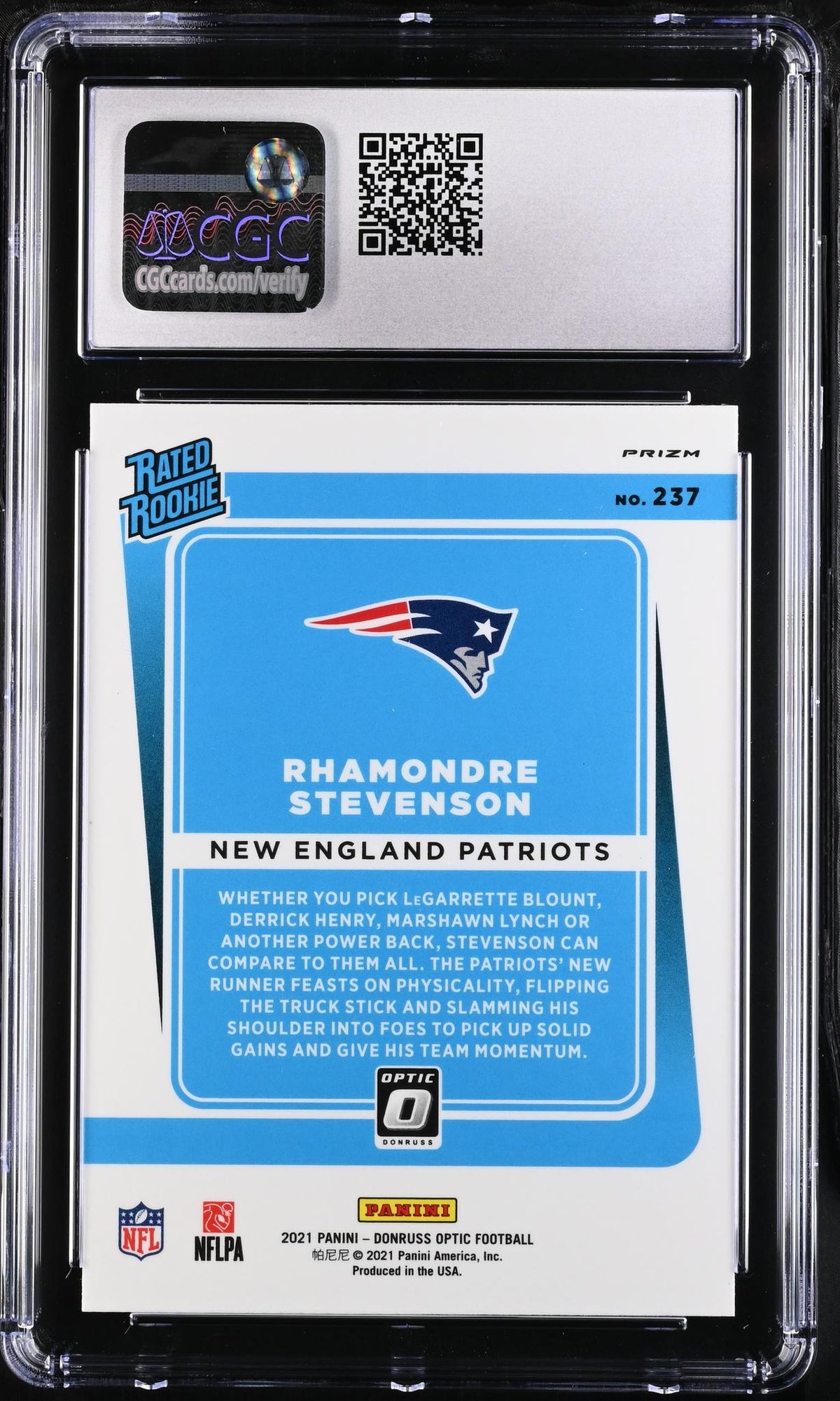 2021 Donruss Optic #237 Rhamondre Stevenson Rated Rookie CGC 9.5